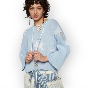 Womens Light Blue Star Pattern Sweater